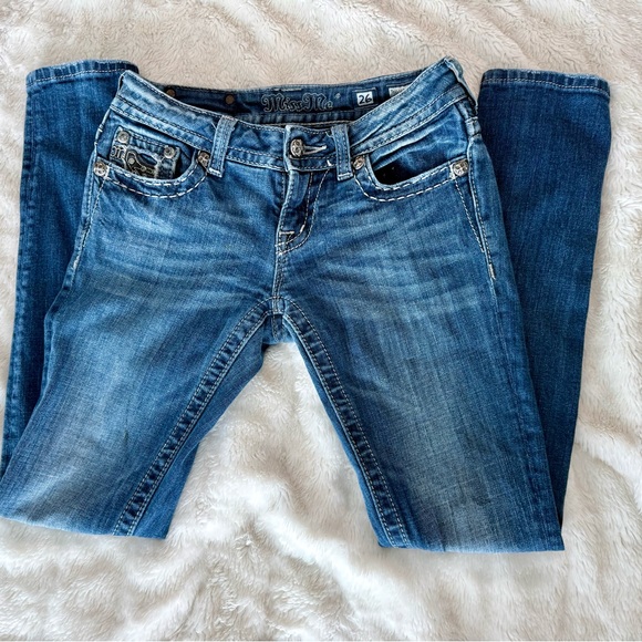 Miss Me Blue Straight Leg Jeans with Embellished Pockets - Picture 2 of 2